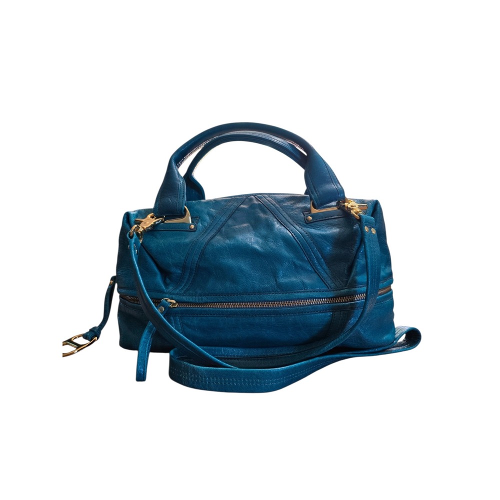 Kooba Teal Hadley Pebbled Leather Satchel Handbag Gold Y2K Vintage Crossbody Bag